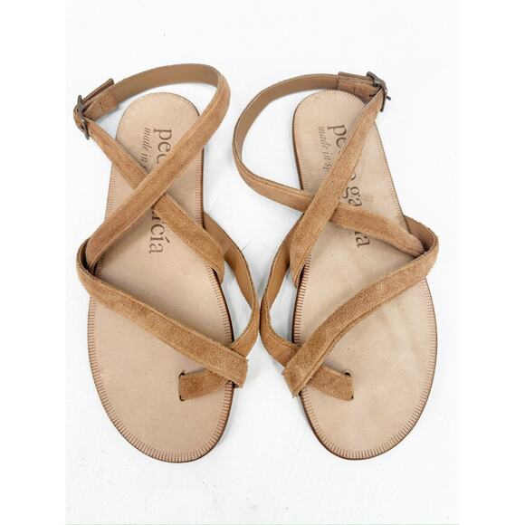 Pedro Garcia Tan Suede Leather Strappy Flat Sandals Size 35 - Picture 1 of 3